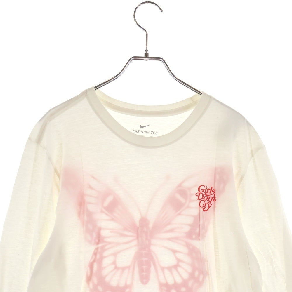 NIKE SB(ナイキエスビー) ×Girls Don't Cry Butterfly L/S Tee ガールズドントクライ バタフライ ロゴプリント クルーネック 長袖Tシャツ カットソー ホワイト