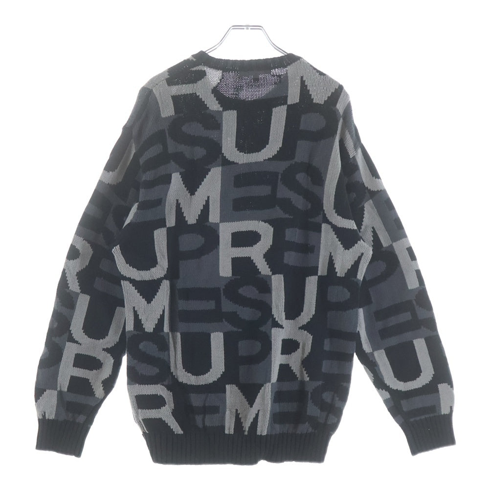 SUPREME(シュプリーム) 18AW Big Letters Sweater ビッグレター 総柄 ニット セーター ブラック/グレー