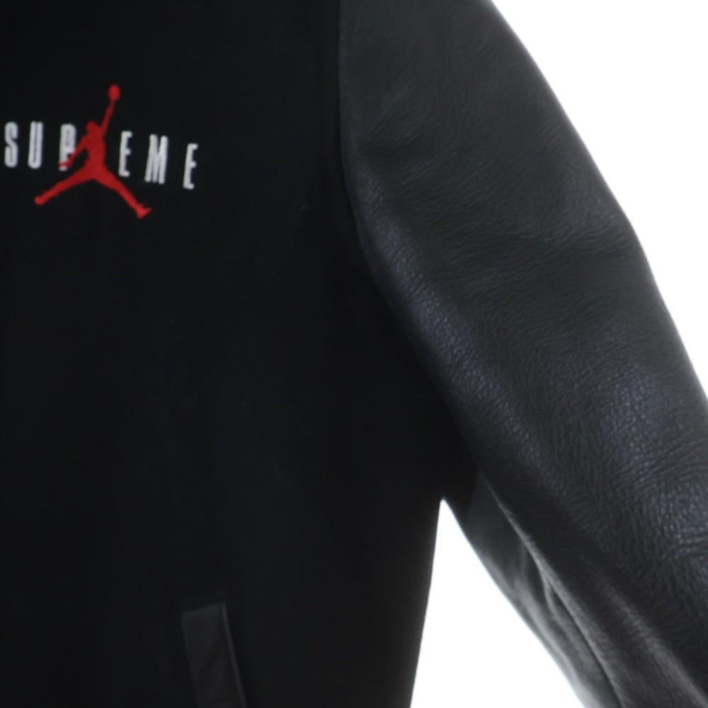 SUPREME(シュプリーム) 15AW ×NIKE JORDAN Hooded Varsity Jacket ナイキ ジョーダン フーデッド ウール レザー バーシティジャケット ブルゾン ブラック 799703-010