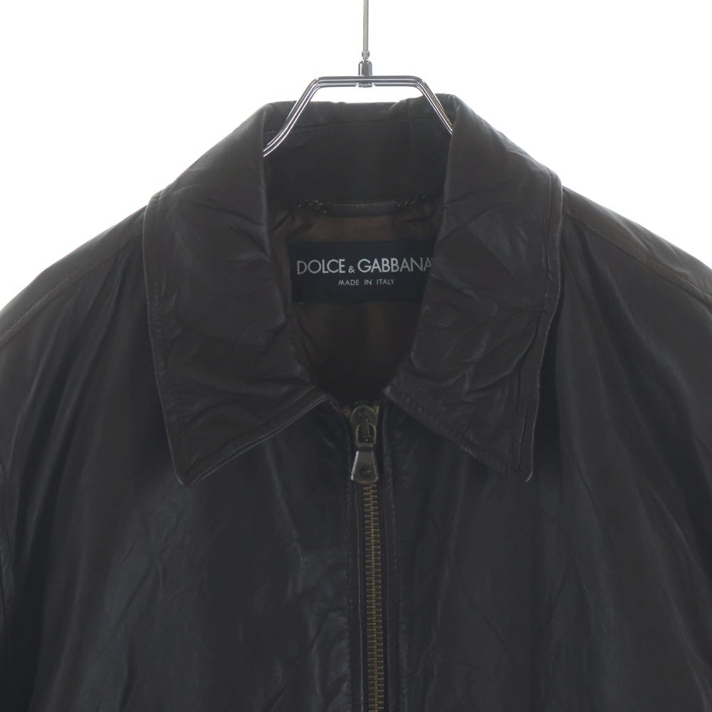 DOLCE & GABBANA(ドルチェアンドガッバーナ) ラムレザー ジップアップジャケット ブルゾン ブラウン