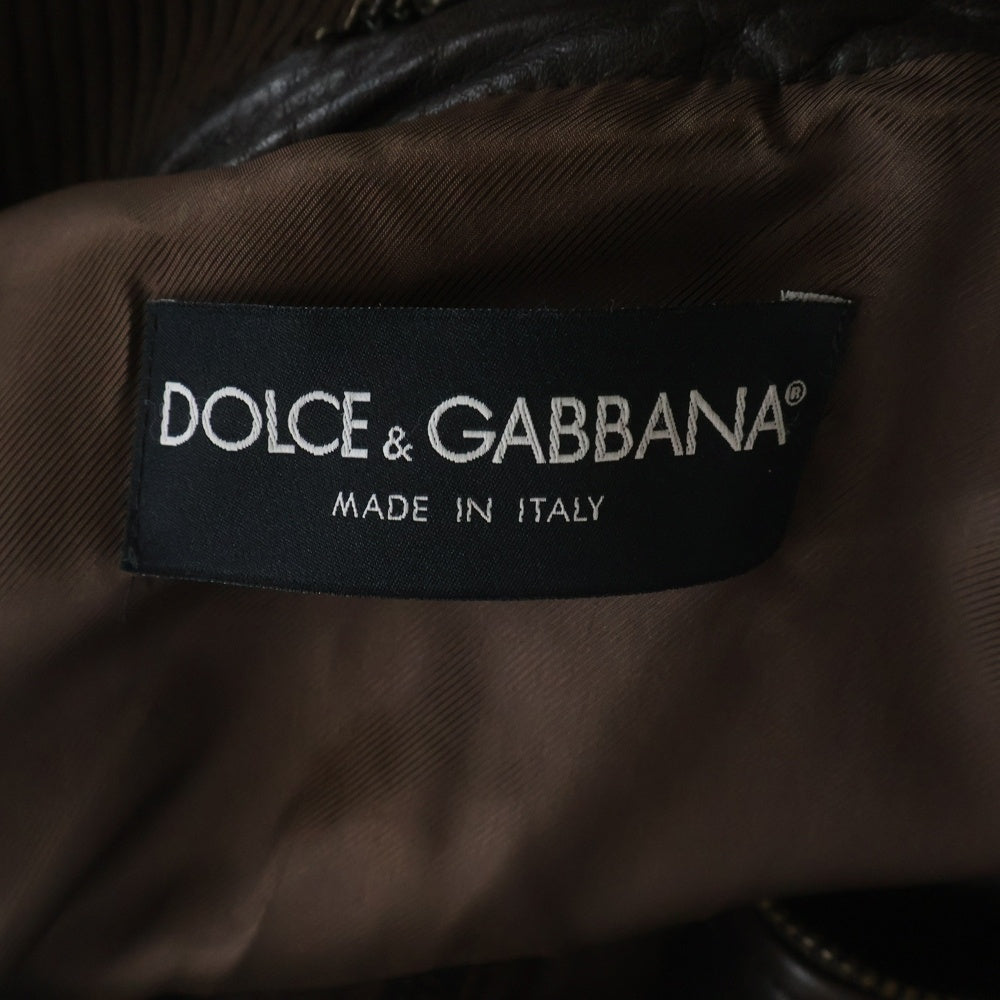 DOLCE & GABBANA(ドルチェアンドガッバーナ) ラムレザー レイヤード ダブルジップ レザージャケット ブルゾン ブラウン