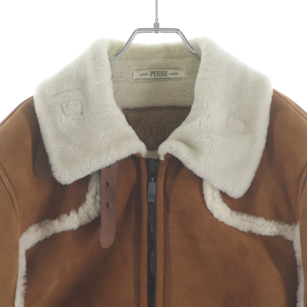 GIANFRANCO FERRE(ジャンフランコフェレ) ロゴワッペン付き レザームートンコート ジャケット ブラウン
