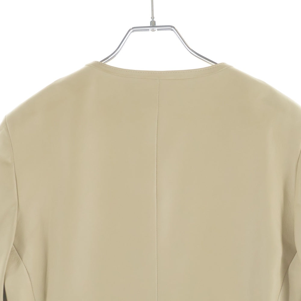 LOEWE(ロエベ) ラムレザー ノーカラー レザージャケット ベージュ レディース