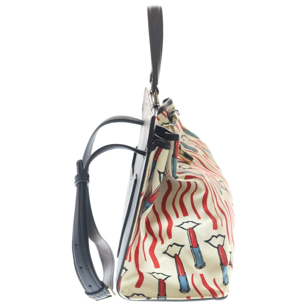 VALENTINO(ヴァレンティノ) 2Way Shoulder Bag 総柄 レザー キャンバス ハンドバッグ ショルダーバッグ ブラック/マルチ PW2B0A81FQS レディース