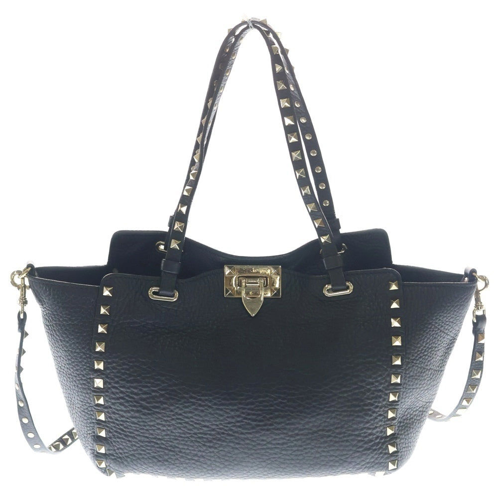VALENTINO(ヴァレンティノ) ロックスタッズ レザーショルダーバッグ ハンドバッグ ブラック レディース