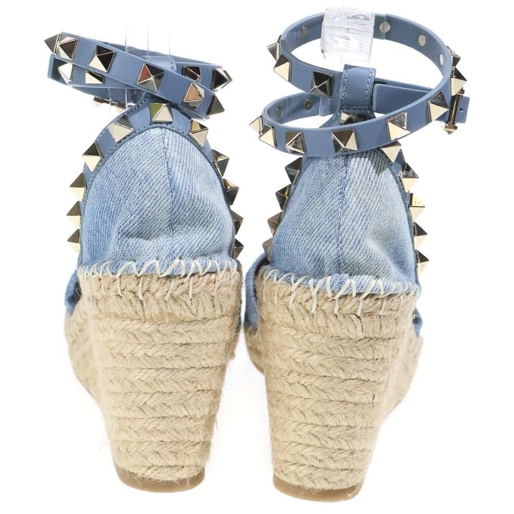 VALENTINO(ヴァレンティノ) ロックスタッズ カムバタフライ デニム エスパドリーユ ヒール パンプス サンダル シューズ インディゴ 37 MW2S0780 レディース