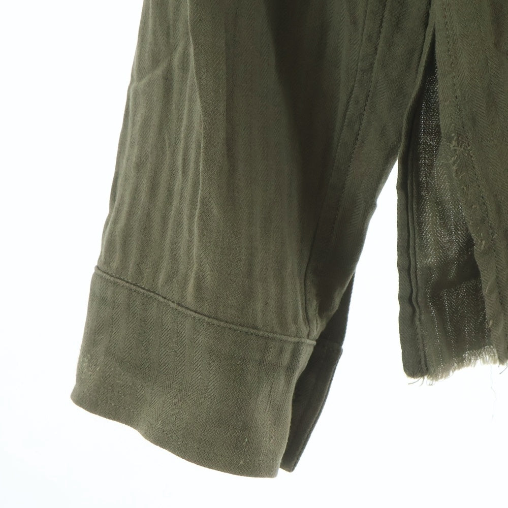AMIRI(アミリ) カシミヤ混 カットオフ パッチ オープンカラー ミリタリー 長袖シャツ カーキ