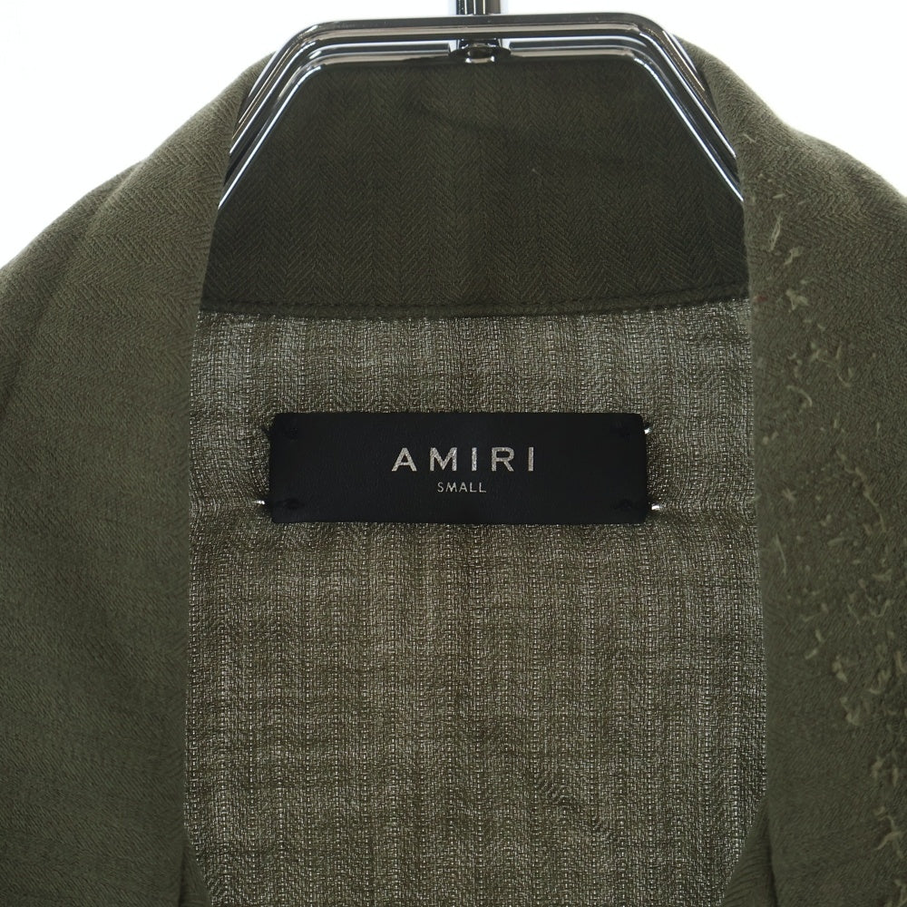 AMIRI(アミリ) カシミヤ混 カットオフ パッチ オープンカラー ミリタリー 長袖シャツ カーキ