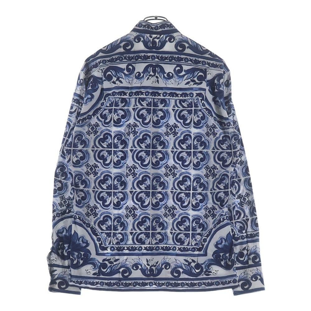 DOLCE & GABBANA(ドルチェアンドガッバーナ) 総柄 コットン 長袖シャツ ホワイト/ブルー G5EM7T HP5B5