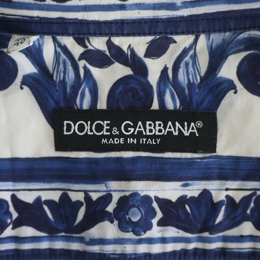 DOLCE & GABBANA(ドルチェアンドガッバーナ) 総柄 コットン 長袖シャツ ホワイト/ブルー G5EM7T HP5B5