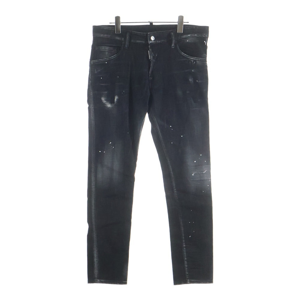 DSQUARED2(ディースクエアード) 22AW ペイント加工 スキニーデニムパンツ ブラック S79LA0047