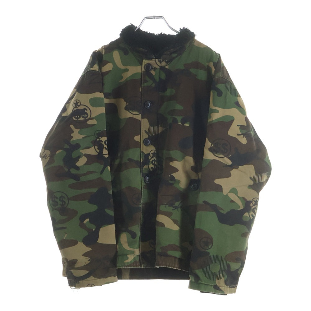 NO BRAND(ノーブランド) Futura フューチュラ ボアライナー カモ柄 ジップアップジャケット ブルゾン カーキ