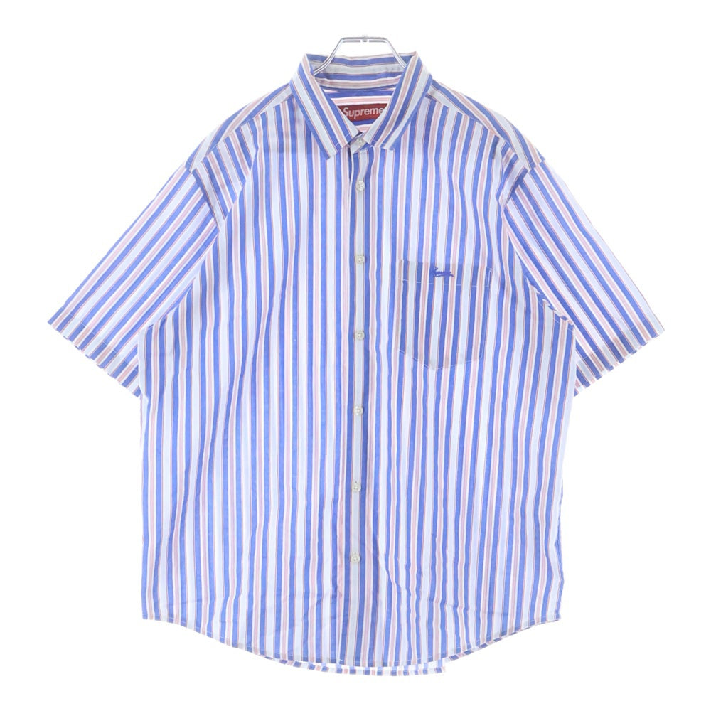 SUPREME(シュプリーム) Loose Fit Multi Stripe S/S Shirt ストライプ 半袖シャツ ブルー