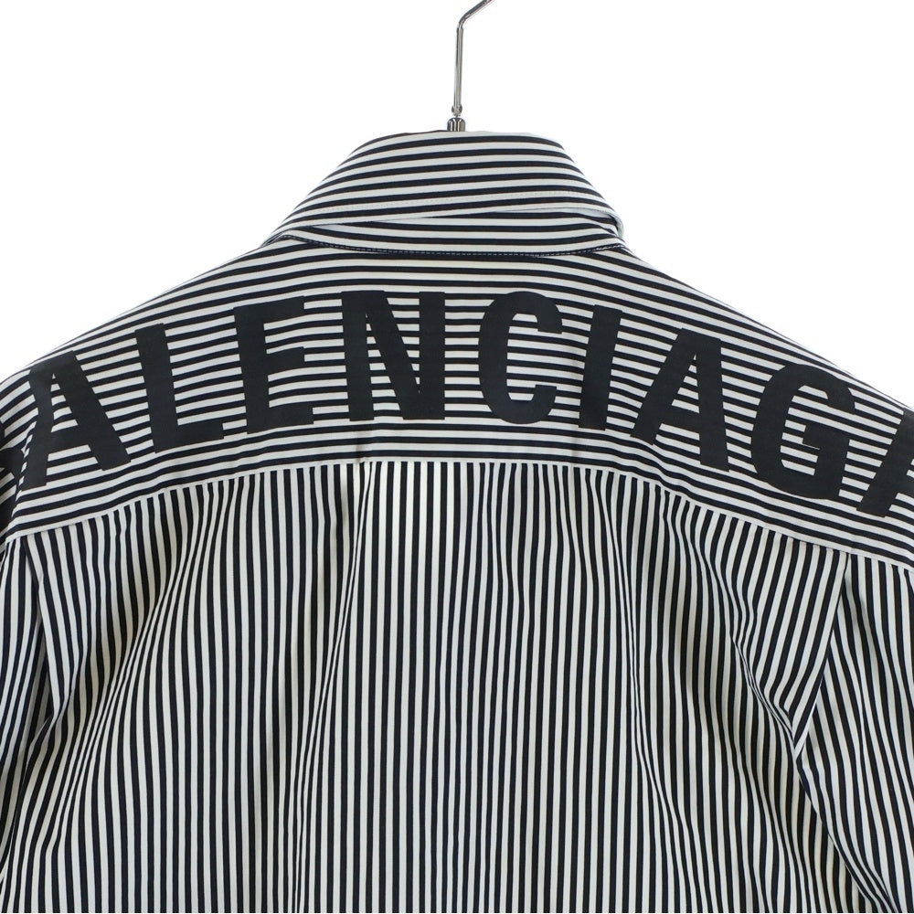 BALENCIAGA(バレンシアガ) コットン ストライプ 半袖シャツ ネイビー/ホワイト 556913