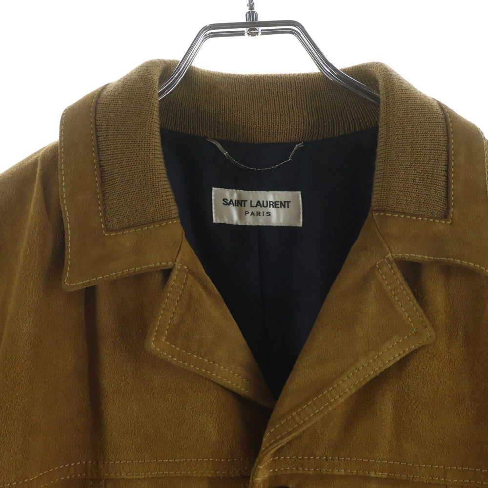 SAINT LAURENT PARIS(サンローランパリ) 15SS トラッパー リブ切替 ジップアップ レザージャケット ベージュ 361673 Y5H01
