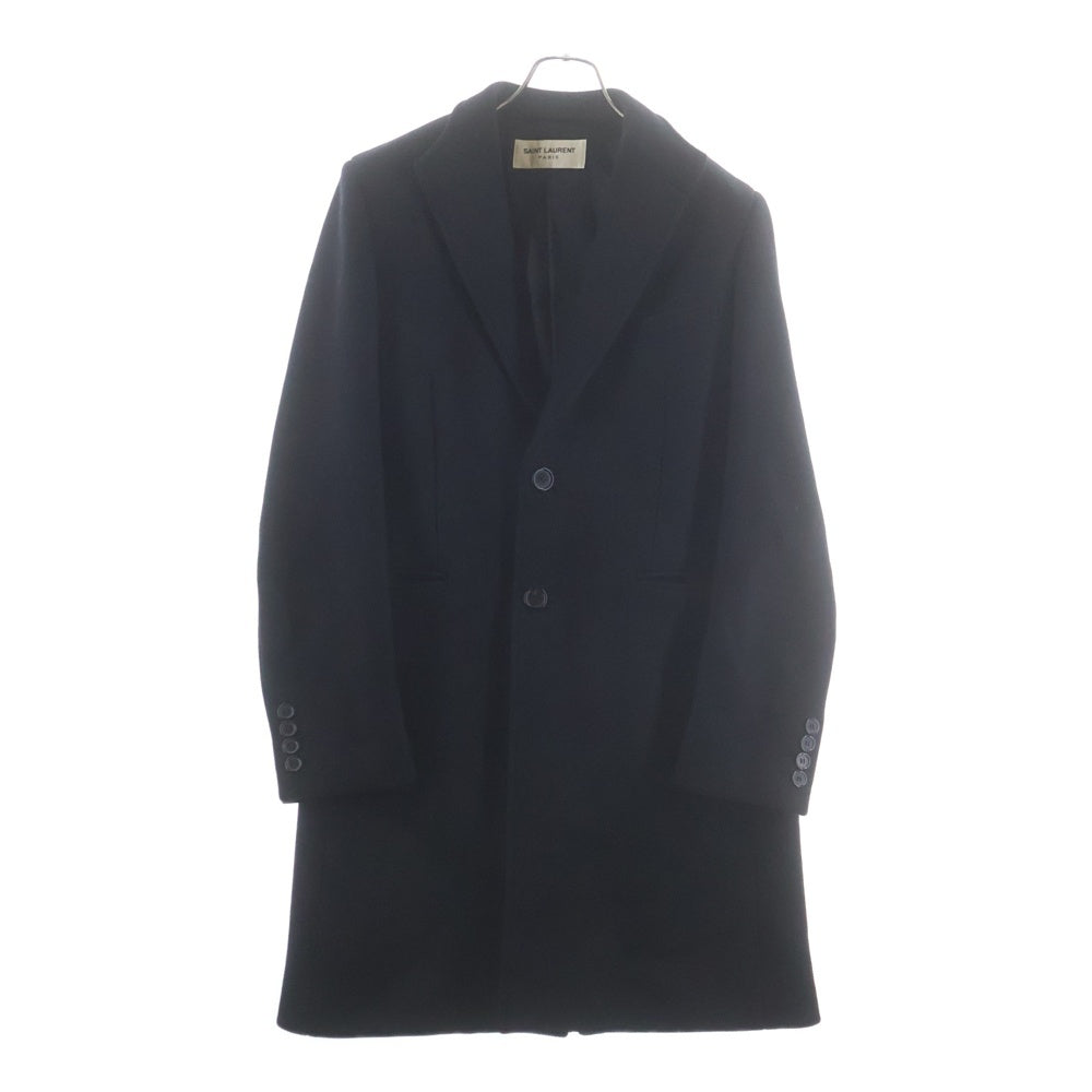 SAINT LAURENT PARIS(サンローランパリ) 16AW ラペル裏レザー切替 ウール チェスター コート ブラック 393655 Y112W