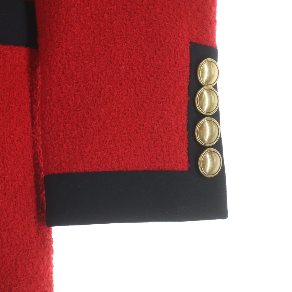 SAINT LAURENT PARIS(サンローランパリ) ツイード ノーカラージャケット レディース レッド/ブラック 672980 Y3C73