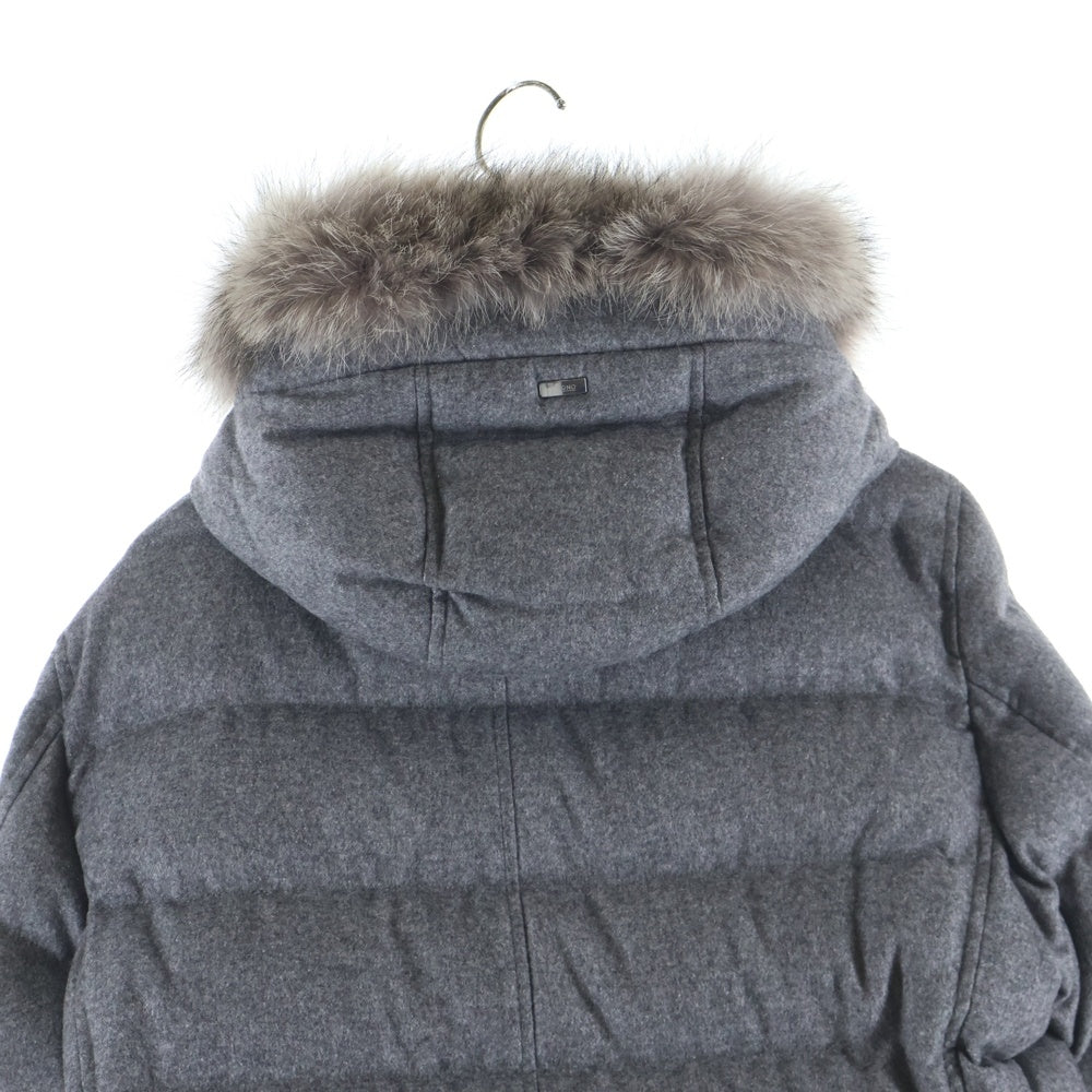 HERNO(ヘルノ) カシミヤ ファーフーデッド ダウンジャケット グレー PI0533U-38087-9430