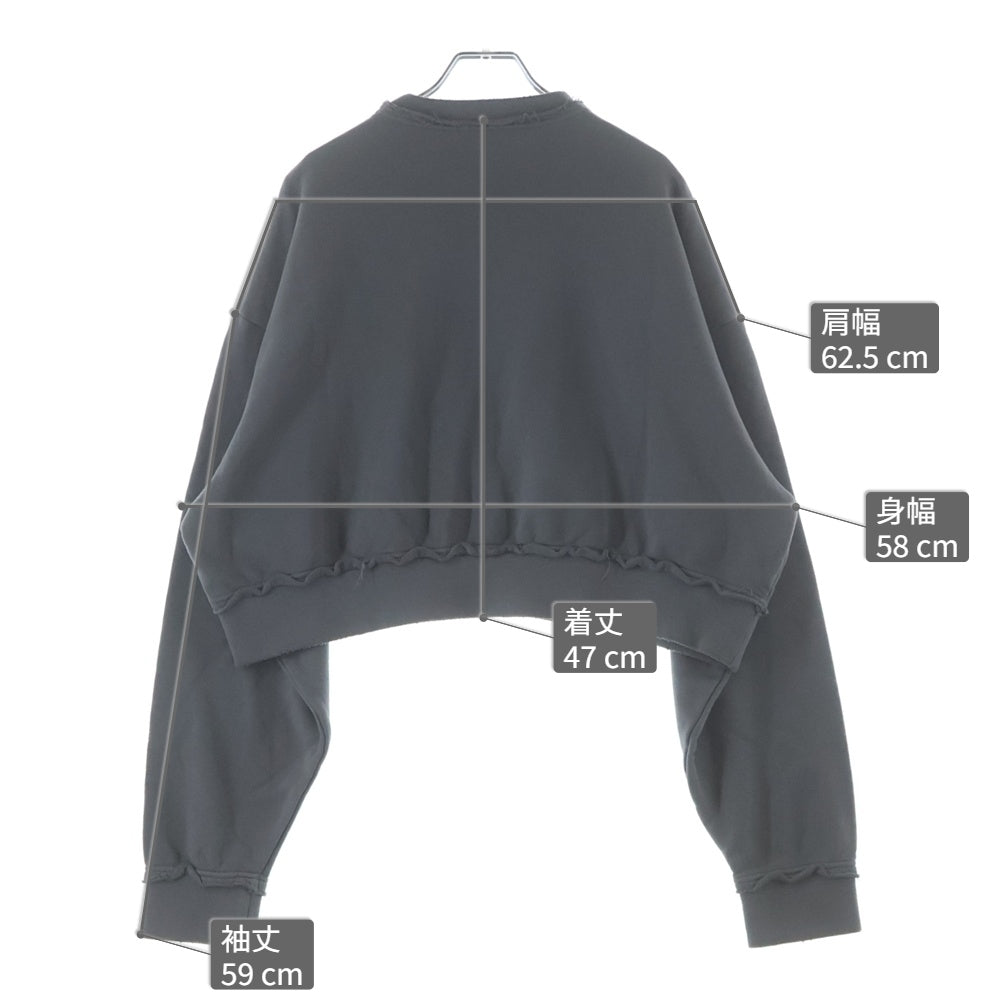 miumiu(ミュウミュウ) 23SS カットオフ ダメージ加工 後染め ロゴ ショート丈 スウェット トレーナー グレー レディース MJL911