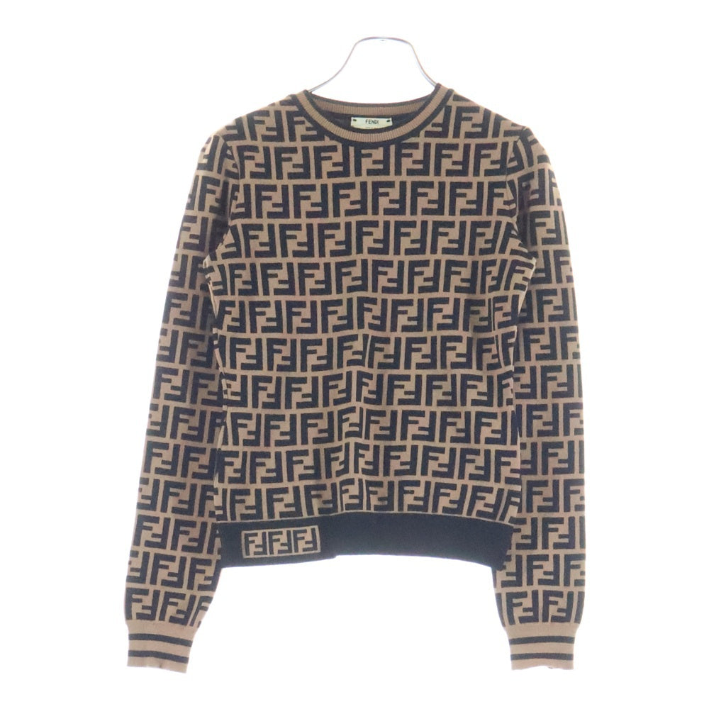FENDI(フェンディ) ズッカ総柄 クルーネック 長袖ニット セーター カットソー ブラウン レディース FZY703 A5QG