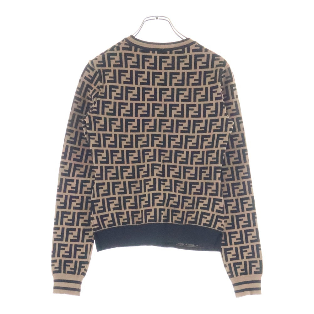 FENDI(フェンディ) ズッカ総柄 クルーネック 長袖ニット セーター カットソー ブラウン レディース FZY703 A5QG
