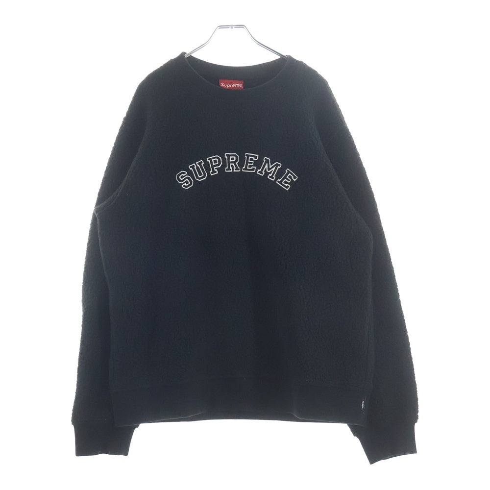 SUPREME(シュプリーム) 17AW Polartec Deep Pile Crewneck ロゴ刺繍 ポーラテック クルーネック フリース トレーナー ブラック