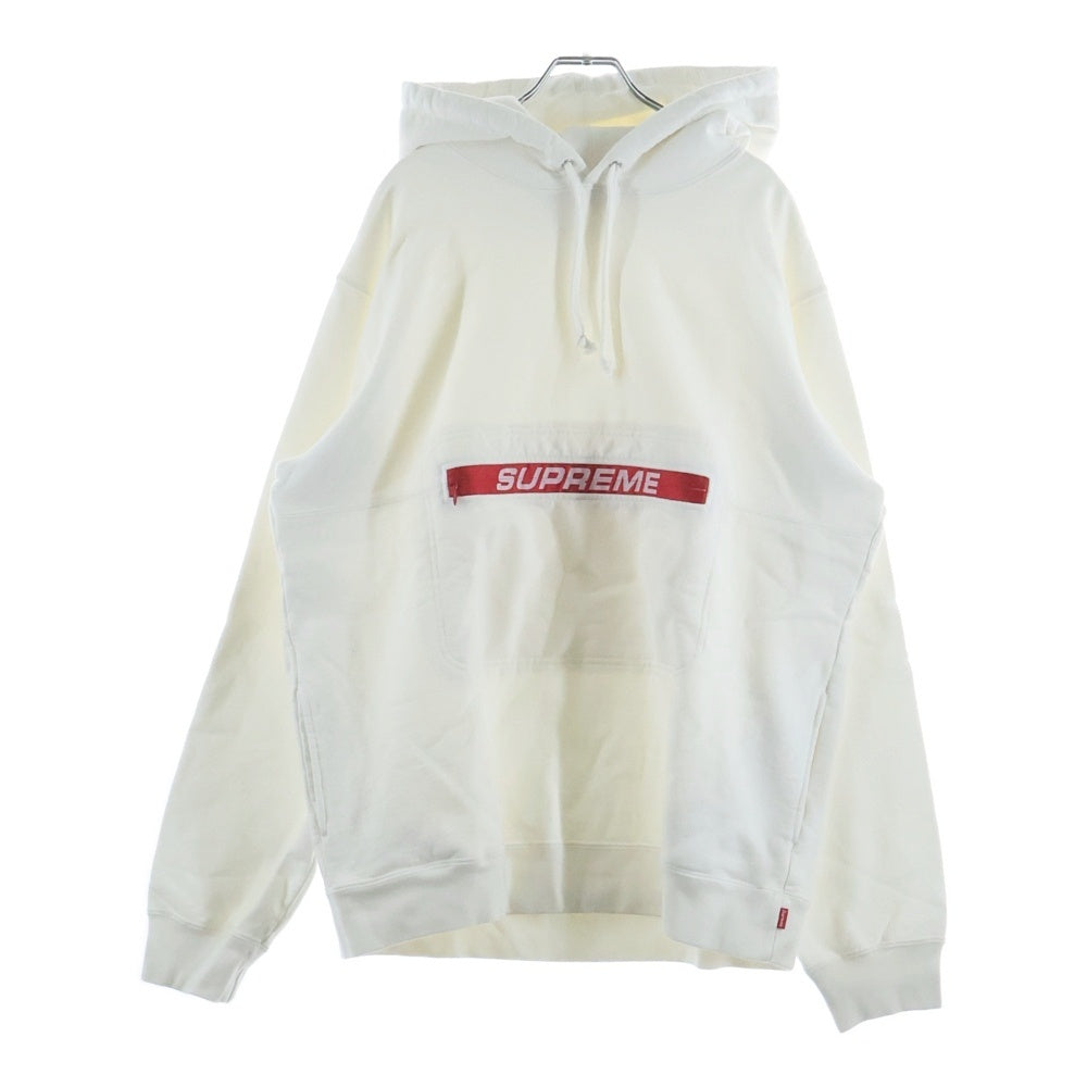 SUPREME(シュプリーム) 19SS Zip Pouch Hooded Sweatshirt ジップ ロゴ ポーチ ポケット スウェット プルオーバーパーカー ホワイト