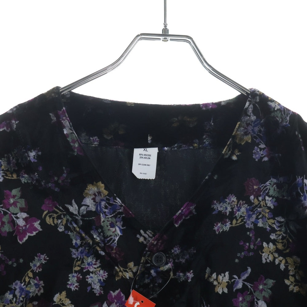SUPREME(シュプリーム) 19AW Floral Velour Baseball Jersey フローラル ベルベット ベロア アーチロゴ ベースボール 半袖シャツ ブラック
