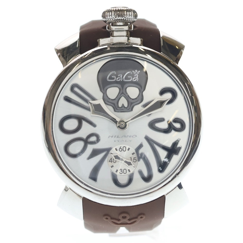 GaGa MILANO(ガガミラノ) MANUALE48 マヌアーレ 48mm 黒文字盤 手巻き 腕時計 シルバー/ブラック N.2694