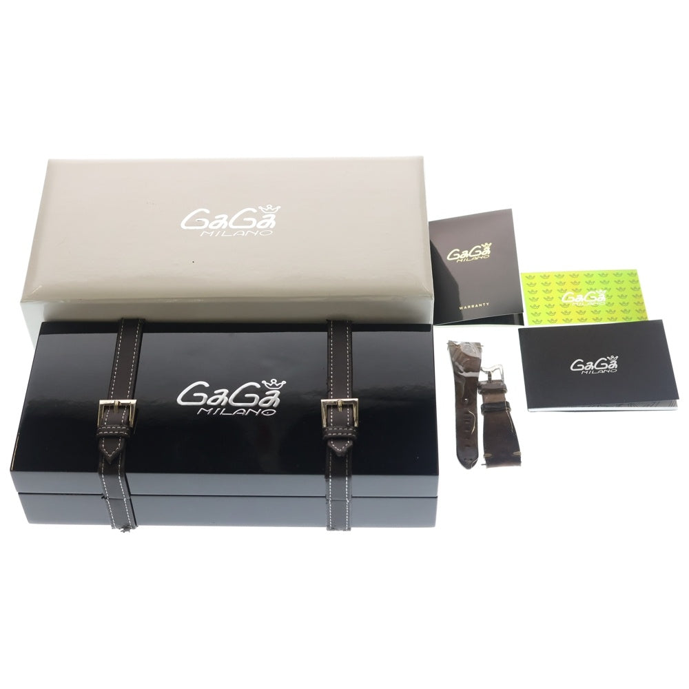 GaGa MILANO(ガガミラノ) MANUALE48 マヌアーレ 48mm 黒文字盤 手巻き 腕時計 シルバー/ブラック N.2694