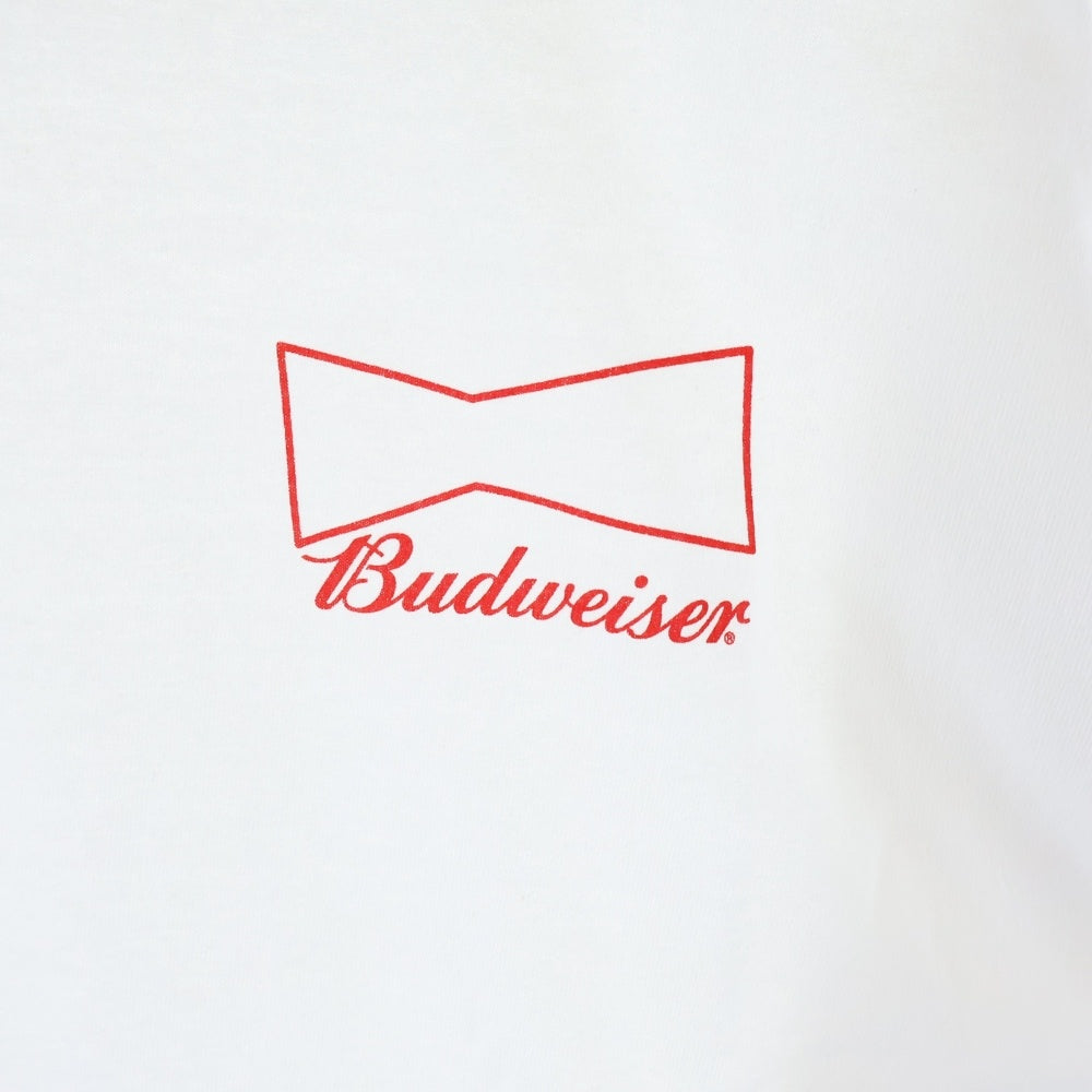 WASTED YOUTH(ウェイステッドユース) ×BUDWEISER Long Sleeve T-shirt#1 バドワイザー 袖プリントロゴ 長袖Tシャツ カットソー ホワイト WY26CS001