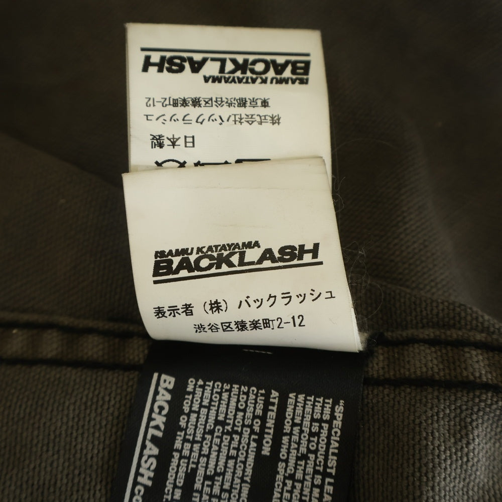 ISAMU KATAYAMA BACKLASH(イサムカタヤマバックラッシュ) カウレザー コットン 切り替え ミリタリーシャツジャケット カーキ/ブラック