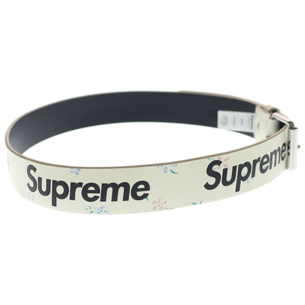 SUPREME(シュプリーム) 25AW SUPREME REPEAT LEATHER BELT FLORAL フローラルデザイン プリントロゴ ベルト ホワイト