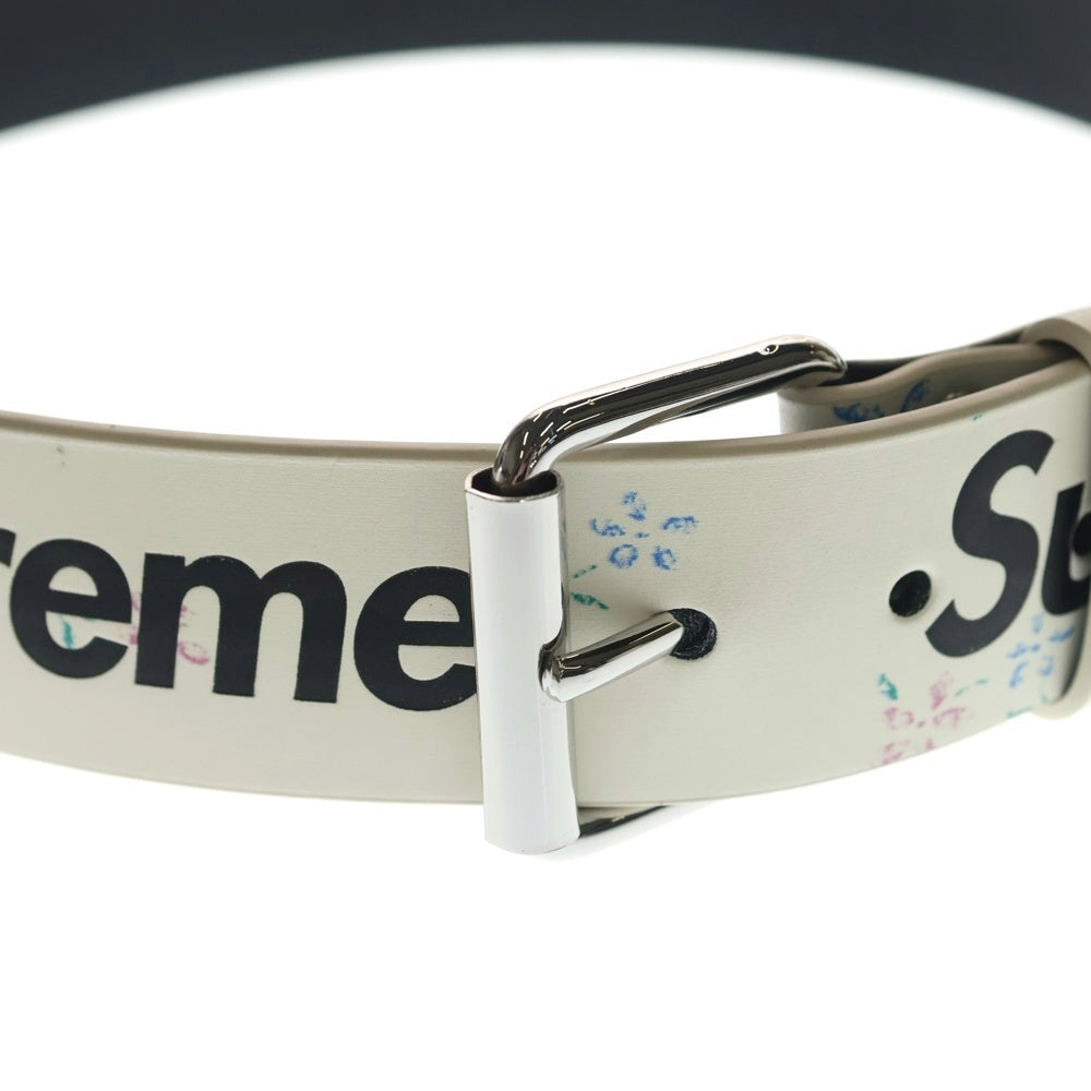 SUPREME(シュプリーム) 25AW SUPREME REPEAT LEATHER BELT FLORAL フローラルデザイン プリントロゴ ベルト ホワイト