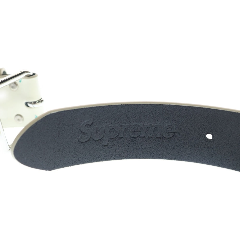 SUPREME(シュプリーム) 25AW SUPREME REPEAT LEATHER BELT FLORAL フローラルデザイン プリントロゴ ベルト ホワイト