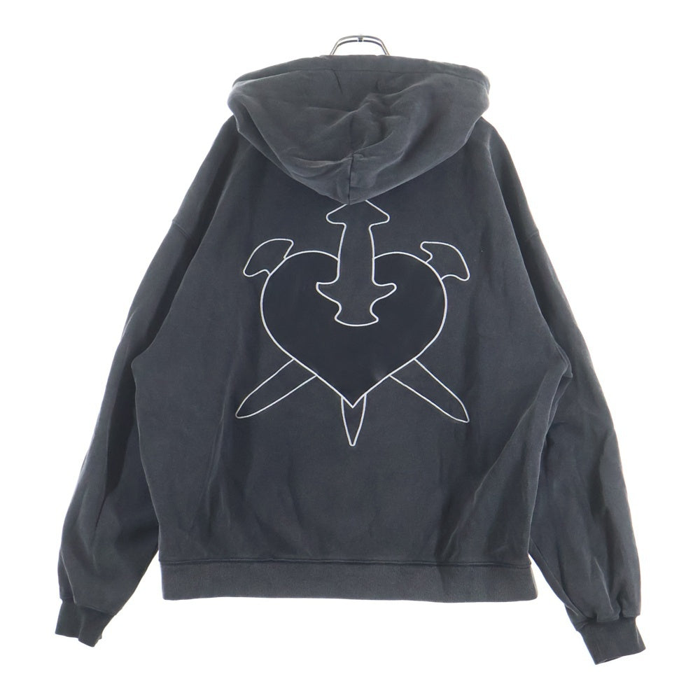 UNKNOWN LONDON(アンノーンロンドン) ロゴプリント フェード加工 スウェット ジップアップ パーカー ブラック