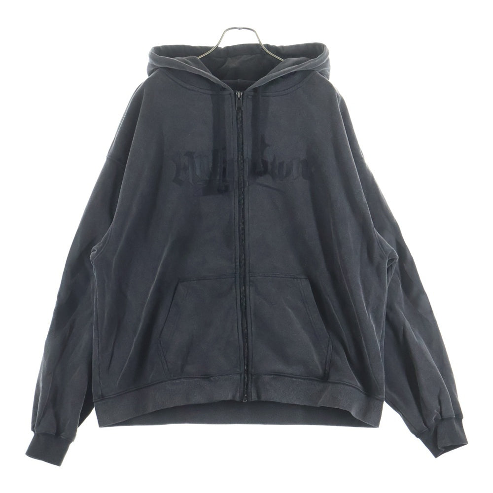 UNKNOWN LONDON(アンノーンロンドン) ロゴプリント フェード加工 スウェット ジップアップ パーカー ブラック