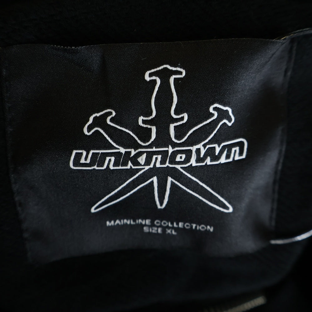 UNKNOWN LONDON(アンノーンロンドン) White Cross Rhinestone Zip Hoodie クロスラインストーン スウェット ジップアップ パーカー ブラック