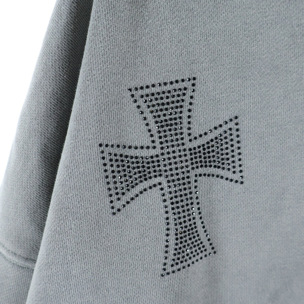 UNKNOWN LONDON(アンノーンロンドン) Wash Grey Black Cross Rhinestone Zip Hoodie クロスラインストーン スウェット ジップアップ パーカー グレー