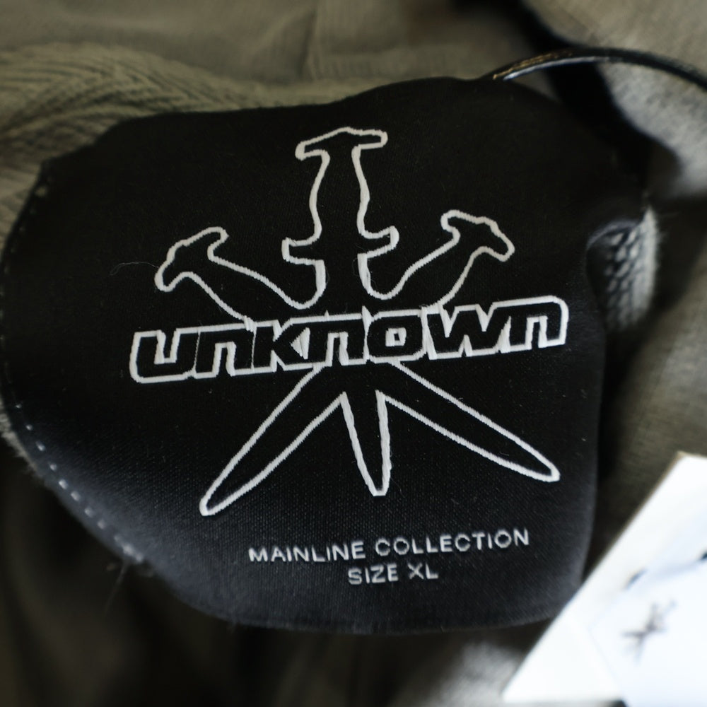UNKNOWN LONDON(アンノーンロンドン) Wash Grey Black Cross Rhinestone Zip Hoodie クロスラインストーン スウェット ジップアップ パーカー グレー