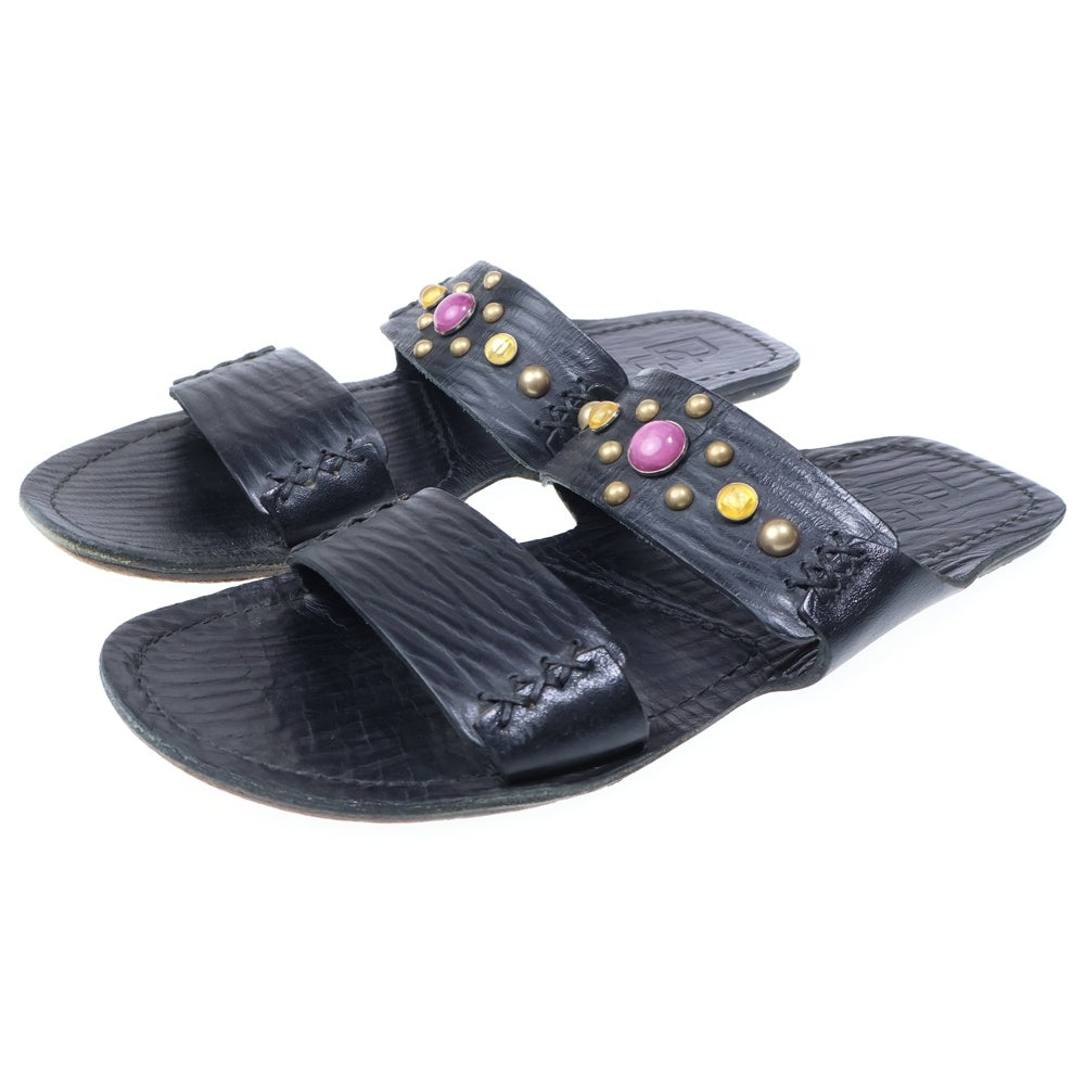 DOLCE & GABBANA(ドルチェアンドガッバーナ) ストーン スタッズ レザーサンダル ブラック 7 1/2