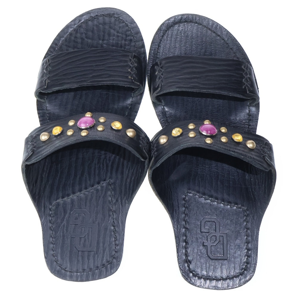 DOLCE & GABBANA(ドルチェアンドガッバーナ) ストーン スタッズ レザーサンダル ブラック 7 1/2