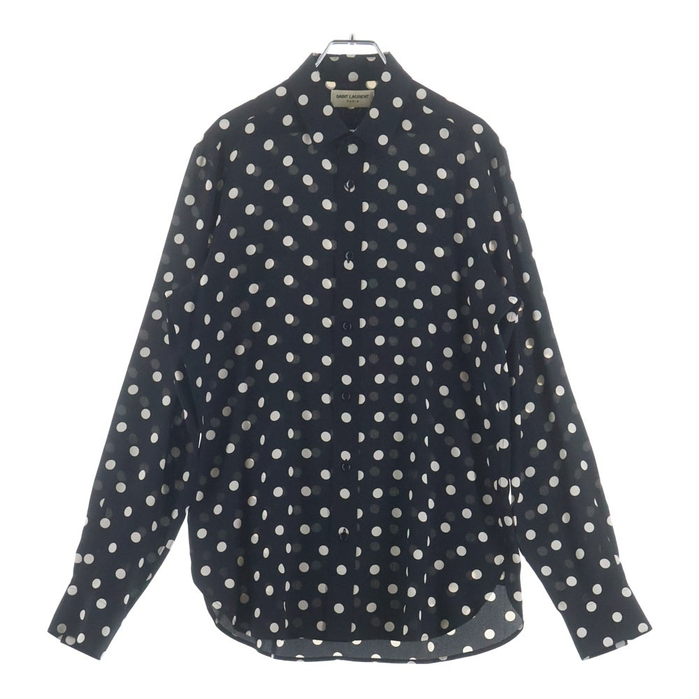 SAINT LAURENT PARIS(サンローランパリ) 16SS ポルカドット シルク 長袖シャツ ブラック 376916 Y779J