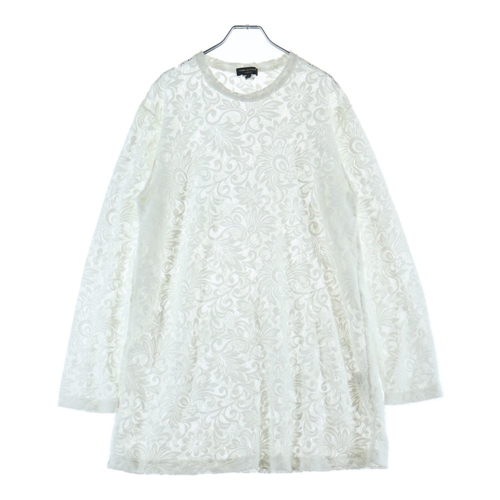 COMME des GARCONS HOMME PLUS(コムデギャルソンオムプリュス) 25SS エステルラッセル レース 花柄 クルーネック 長袖Tシャツ カットソー ホワイト AD2024 PO-T034