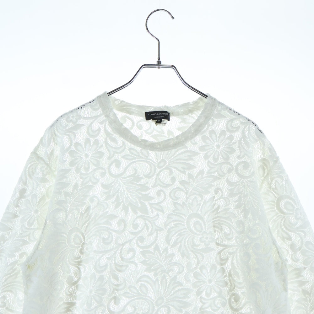 COMME des GARCONS HOMME PLUS(コムデギャルソンオムプリュス) 25SS エステルラッセル レース 花柄 クルーネック 長袖Tシャツ カットソー ホワイト AD2024 PO-T034
