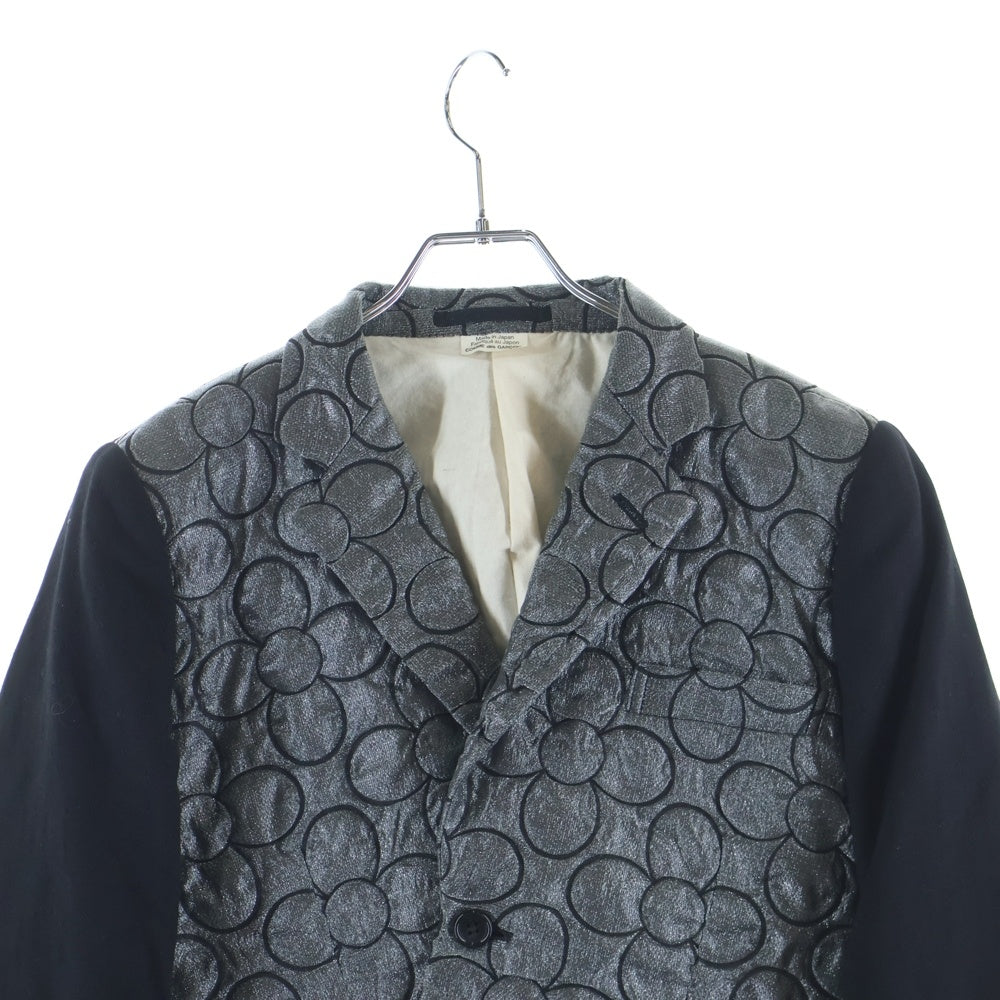 COMME des GARCONS HOMME PLUS(コムデギャルソンオムプリュス) 17AW ナイロン ポリエステル ねじれ フラワー 2B テーラードジャケット シルバー/ブラック PT-J061 AD2017