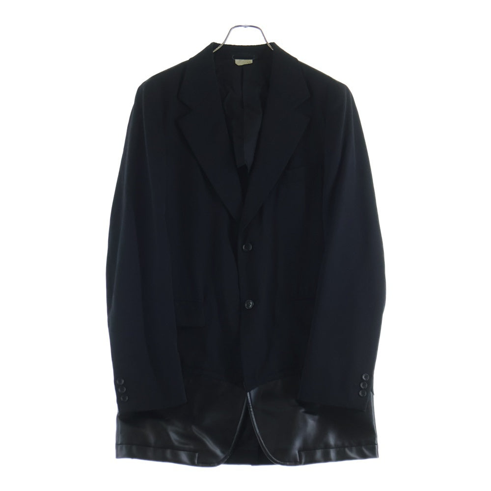 COMME des GARCONS HOMME PLUS(コムデギャルソンオムプリュス) 19SS クレイジースーツ期 異素材ドッキング 裾フェイクレザー切替 レイヤード ウール 2B テーラードジャケット ブラック AD2019 PC-J059