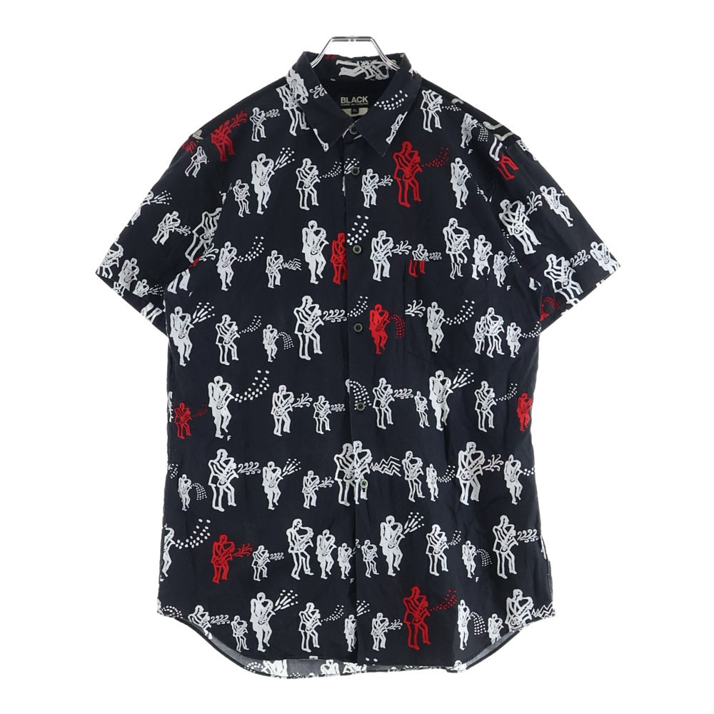 BLACK COMME des GARCONS(ブラックコムデギャルソン) グラフィックプリント 総柄 コットン 半袖シャツ ブラック 1S-B014