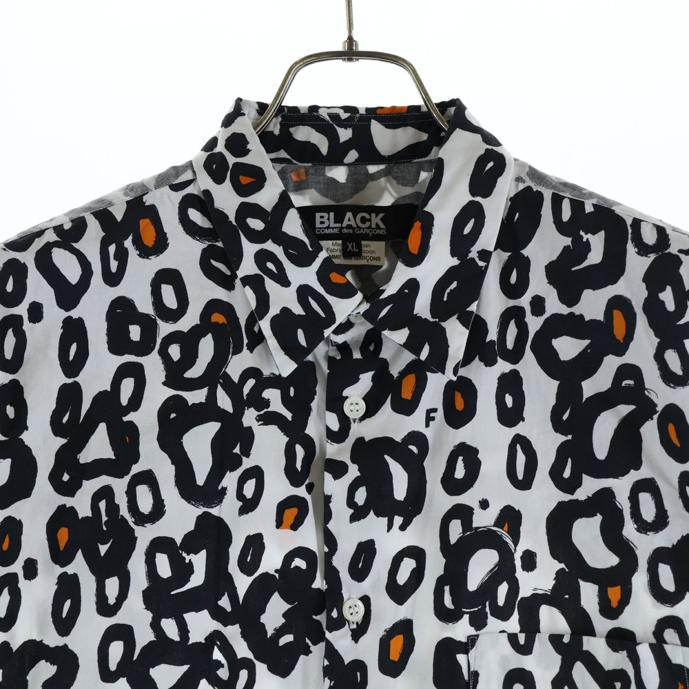 BLACK COMME des GARCONS(ブラックコムデギャルソン) レオパード 総柄 コットン 半袖シャツ ホワイト/ブラック AD2020 1G-B017