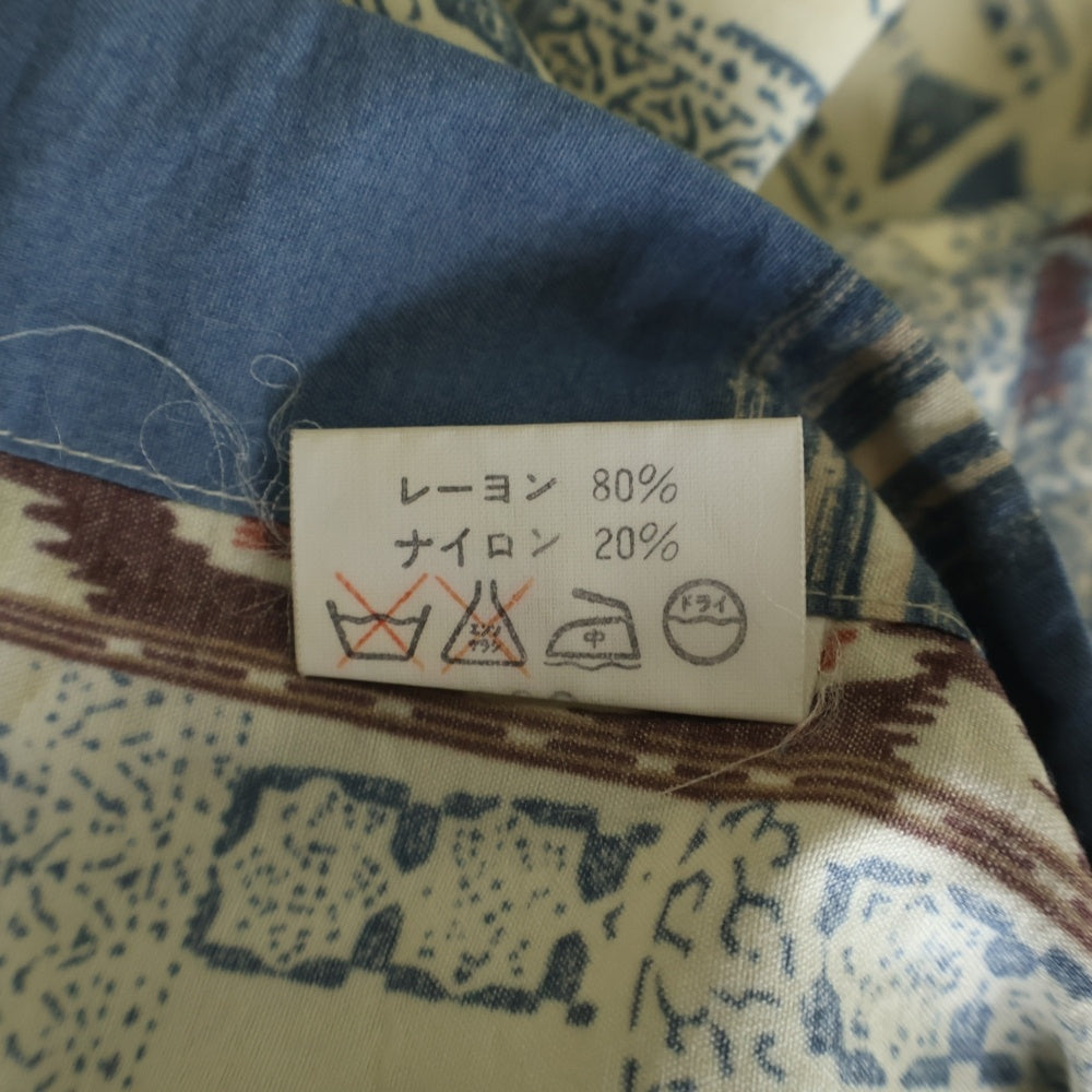 Christian Dior MONSIEUR(クリスチャンディオールムッシュ) 90S VINTAGE ヴィンテージ トライバル 総柄 レーヨン 長袖シャツ ホワイト/ブルー